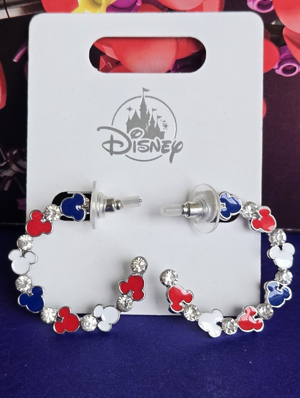 Mickey Mouse Icon Half Hoop Earrings ❤️ Red, white and blue Mickey icons